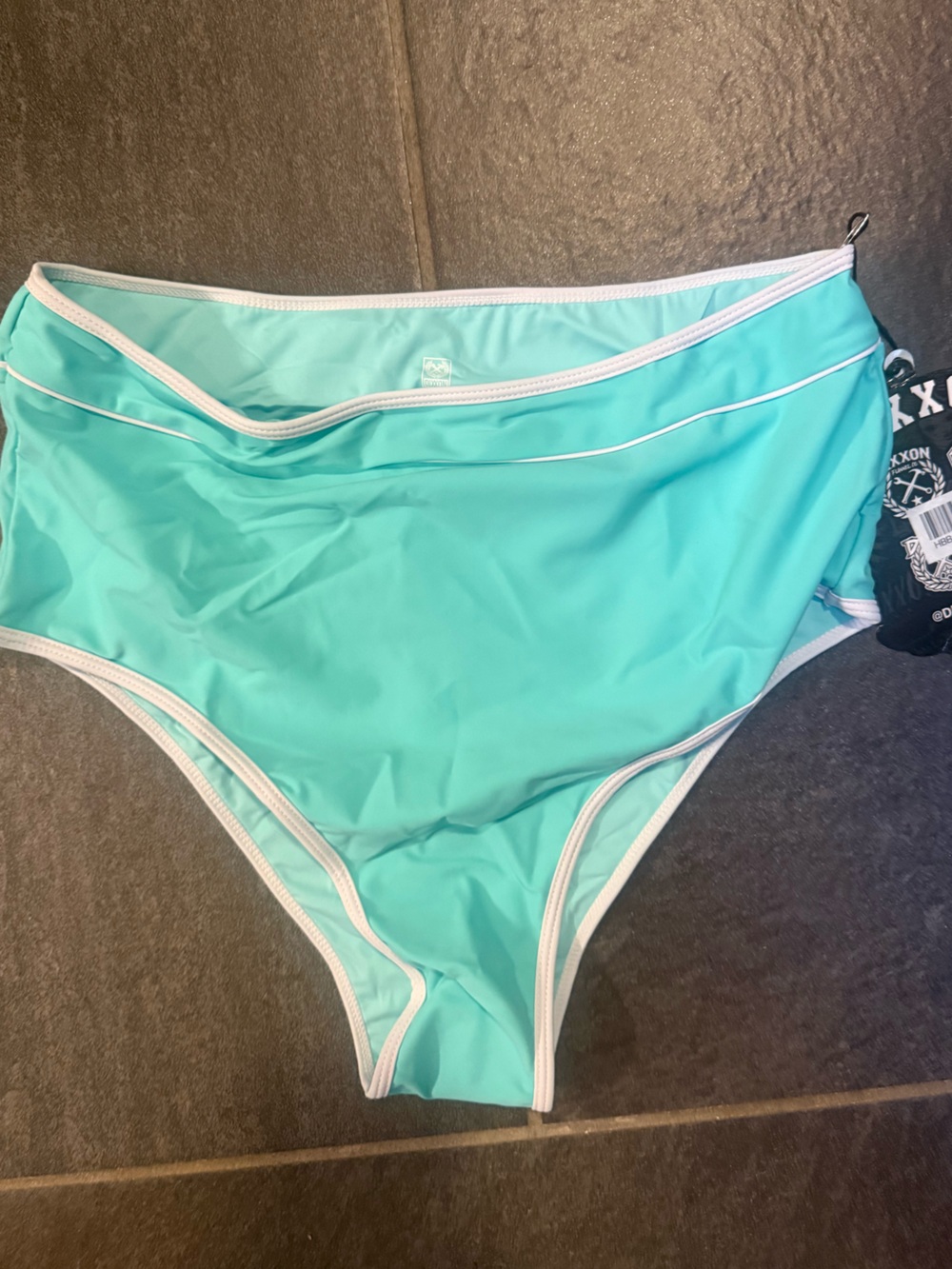 DIXXON Aqua High-Neck Bikini Top with White Trim